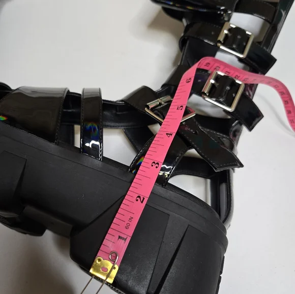 DOLLS KILL Club Exx black holographic stage‎ diver zip pouch gladiator sandals 9 - Picture 10 of 12